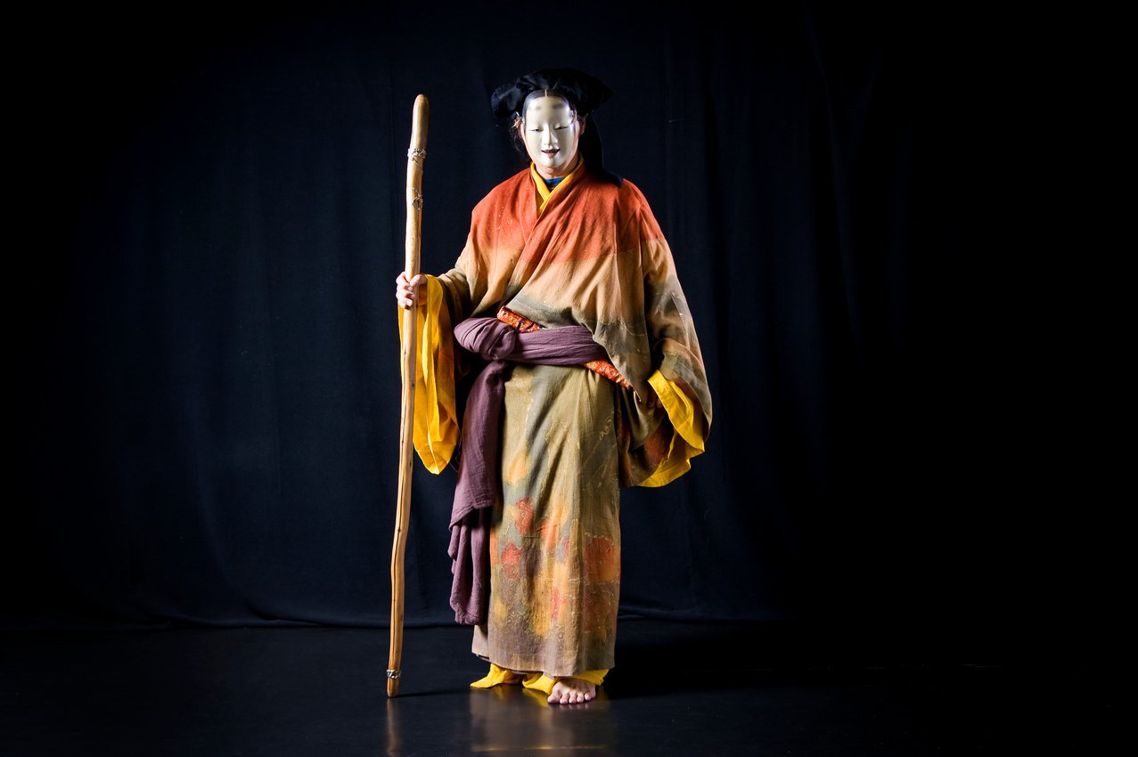 Actor wears Kimono and Noh Mask